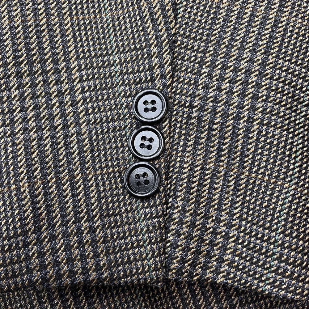 Talbots Blazer Men 44L Black Blue Tan Tweed Houndstooth Plaid Sport Jacket Italy